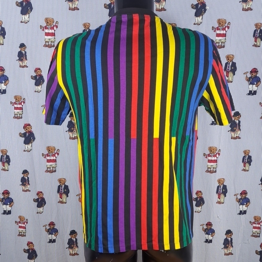 Guess Jeans embroidered spellout multicolor color stripes casual wear SM t-shirt - Picture 3 of 4